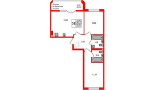 Квартира в ЖК «Консул», 2 комнатная, 60.91 м², 4 этаж