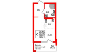Квартира в ЖК «Консул», студия, 22.25 м², 9 этаж