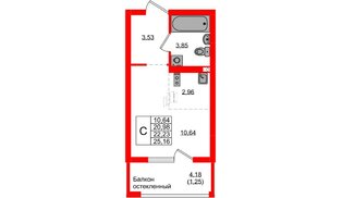 Квартира в ЖК «Консул», студия, 22.23 м², 3 этаж
