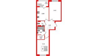 Квартира в ЖК «Консул», 2 комнатная, 54.48 м², 3 этаж