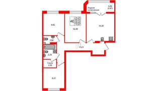 Квартира в ЖК «Консул», 3 комнатная, 68.46 м², 2 этаж