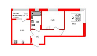 Квартира в ЖК «Консул», 2 комнатная, 50.23 м², 7 этаж