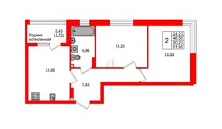 Квартира в ЖК «Консул», 2 комнатная, 50.23 м², 9 этаж