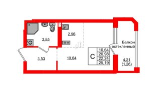 Квартира в ЖК «Консул», студия, 22.24 м², 8 этаж