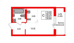 Квартира в ЖК «Консул», студия, 25.57 м², 9 этаж
