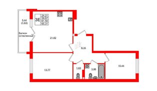 Квартира в ЖК «Консул», 2 комнатная, 61.5 м², 2 этаж