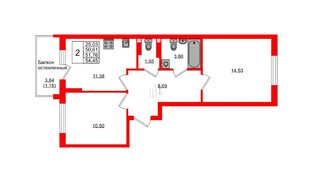 Квартира в ЖК «Консул», 2 комнатная, 51.76 м², 7 этаж