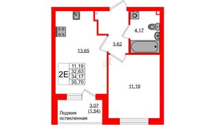 Квартира в ЖК «Консул», 1 комнатная, 34.17 м², 1 этаж