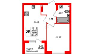 Квартира в ЖК «Консул», 1 комнатная, 33.94 м², 3 этаж