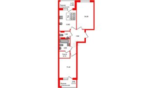 Квартира в ЖК «Консул», 2 комнатная, 55.56 м², 3 этаж