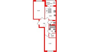 Квартира в ЖК «Консул», 2 комнатная, 53.85 м², 4 этаж
