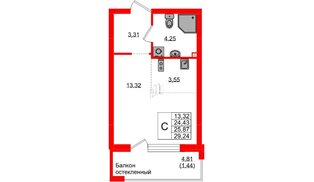 Квартира в ЖК «Консул», студия, 25.87 м², 1 этаж
