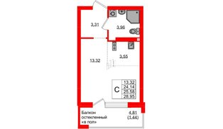 Квартира в ЖК «Консул», студия, 25.58 м², 3 этаж