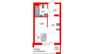 Квартира в ЖК «Консул», студия, 25.24 м², 9 этаж
