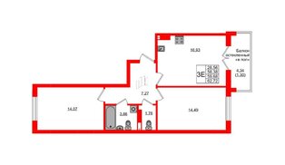 Квартира в ЖК «Консул», 2 комнатная, 59.68 м², 9 этаж