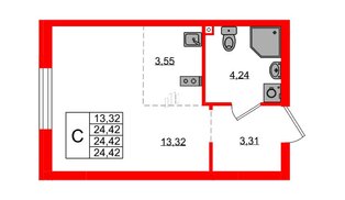 Квартира в ЖК «Консул», студия, 24.42 м², 1 этаж