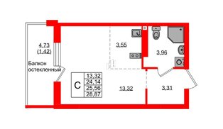 Квартира в ЖК «Консул», студия, 25.56 м², 9 этаж