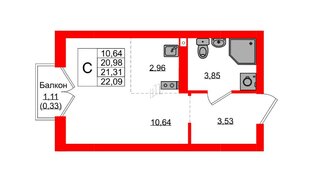 Квартира в ЖК «Консул», студия, 21.31 м², 2 этаж