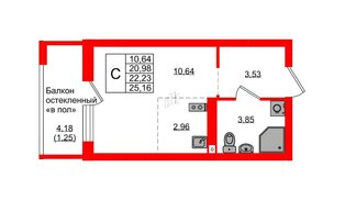 Квартира в ЖК «Консул», студия, 22.23 м², 9 этаж