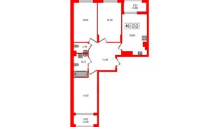 Квартира в ЖК «АЭРО», 3 комнатная, 87.06 м², 1 этаж
