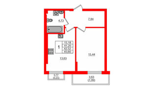 Квартира в ЖК «АЭРО», 1 комнатная, 42.52 м², 7 этаж