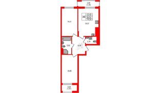 Квартира в ЖК «АЭРО», 2 комнатная, 69.9 м², 1 этаж