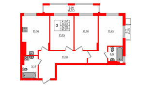 Квартира в ЖК «АЭРО», 3 комнатная, 81.59 м², 4 этаж