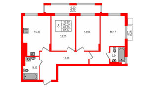 Квартира в ЖК «АЭРО», 3 комнатная, 81.59 м², 5 этаж