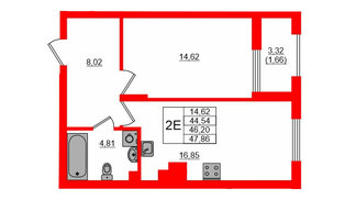 Квартира в ЖК «АЭРО», 1 комнатная, 45.12 м², 1 этаж