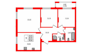 Квартира в ЖК «АЭРО», 3 комнатная, 86.39 м², 1 этаж
