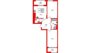 Квартира в ЖК «АЭРО», 2 комнатная, 69.1 м², 5 этаж