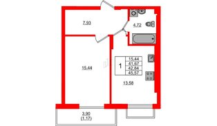 Квартира в ЖК «АЭРО», 1 комнатная, 42.84 м², 7 этаж