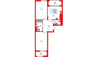 Квартира в ЖК «АЭРО», 2 комнатная, 71.98 м², 6 этаж