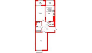 Квартира в ЖК «АЭРО», 2 комнатная, 70.6 м², 2 этаж