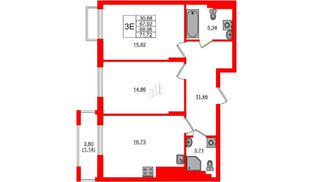 Квартира в ЖК «АЭРО», 2 комнатная, 69.06 м², 4 этаж