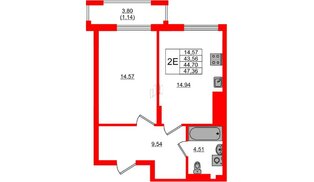 Квартира в ЖК «АЭРО», 1 комнатная, 44.7 м², 1 этаж