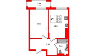 Квартира в ЖК «АЭРО», 1 комнатная, 44.7 м², 5 этаж