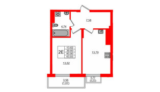 Квартира в ЖК «АЭРО», 1 комнатная, 40.41 м², 7 этаж