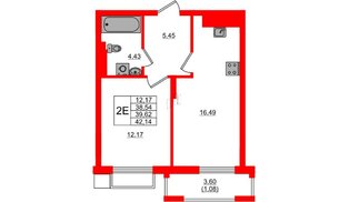 Квартира в ЖК «АЭРО», 1 комнатная, 39.9 м², 5 этаж