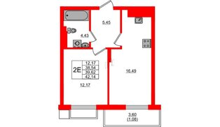Квартира в ЖК «АЭРО», 1 комнатная, 39.62 м², 7 этаж