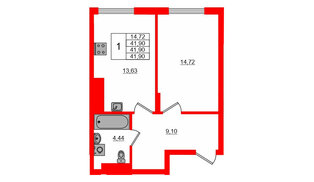Квартира в ЖК «АЭРО», 1 комнатная, 43.02 м², 5 этаж