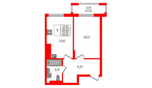 Квартира в ЖК «АЭРО», 1 комнатная, 43.02 м², 6 этаж