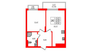 Квартира в ЖК «АЭРО», 1 комнатная, 45.05 м², 7 этаж
