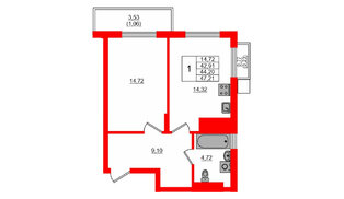Квартира в ЖК «АЭРО», 1 комнатная, 43.78 м², 7 этаж