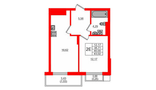 Квартира в ЖК «АЭРО», 1 комнатная, 39.62 м², 7 этаж