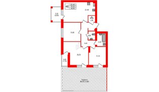 Квартира в ЖК «Сиреневый бульвар», 3 комнатная, 98.7 м², 2 этаж