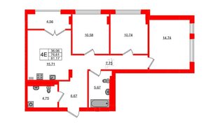 Квартира в ЖК «Включи», 3 комнатная, 81.17 м², 6 этаж