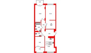 Квартира в ЖК «Включи», 3 комнатная, 83.3 м², 2 этаж