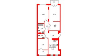 Квартира в ЖК «Включи», 3 комнатная, 83.3 м², 3 этаж