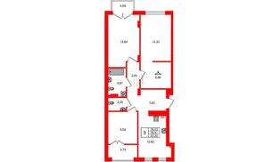 Квартира в ЖК «Включи», 3 комнатная, 83.3 м², 4 этаж